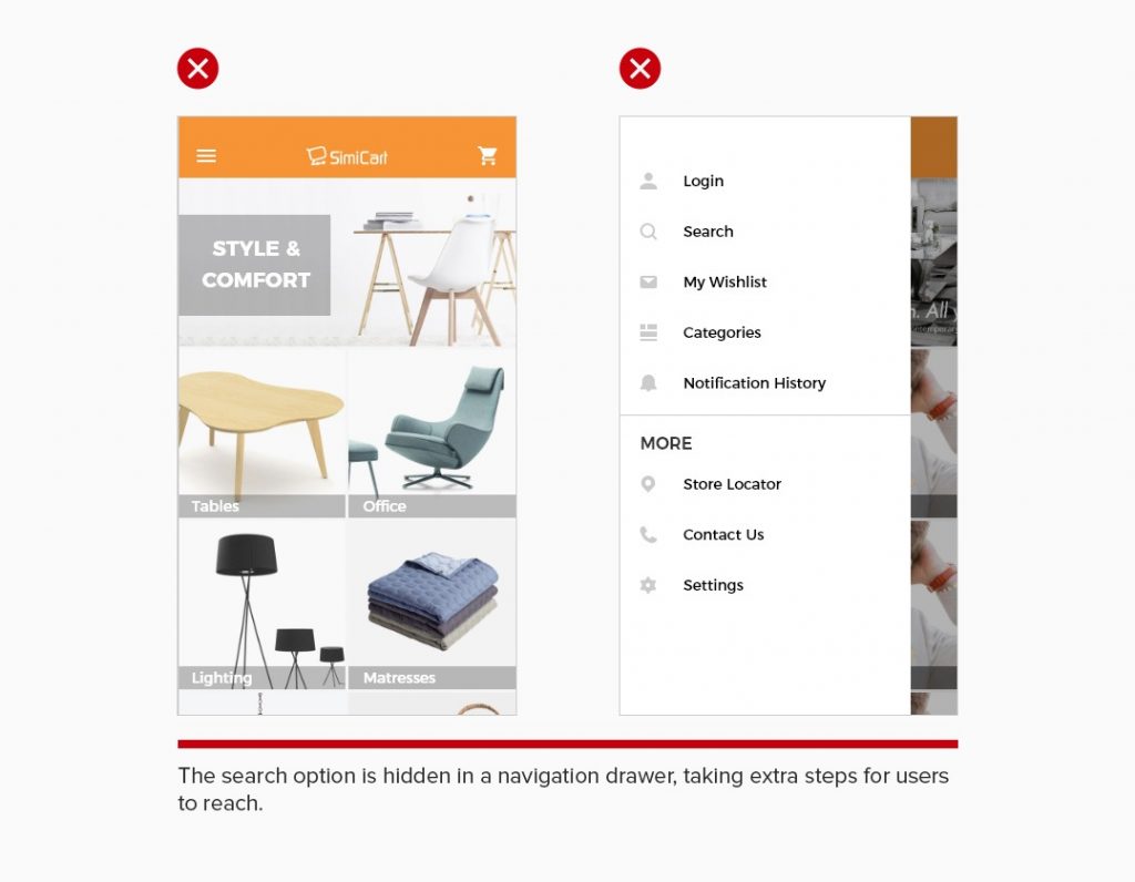 Prominently display search option DONT