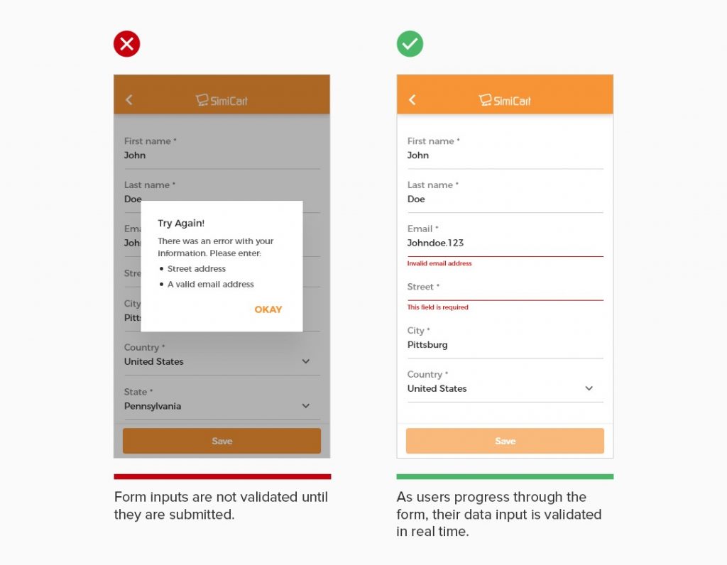 Communicate form errors in real time