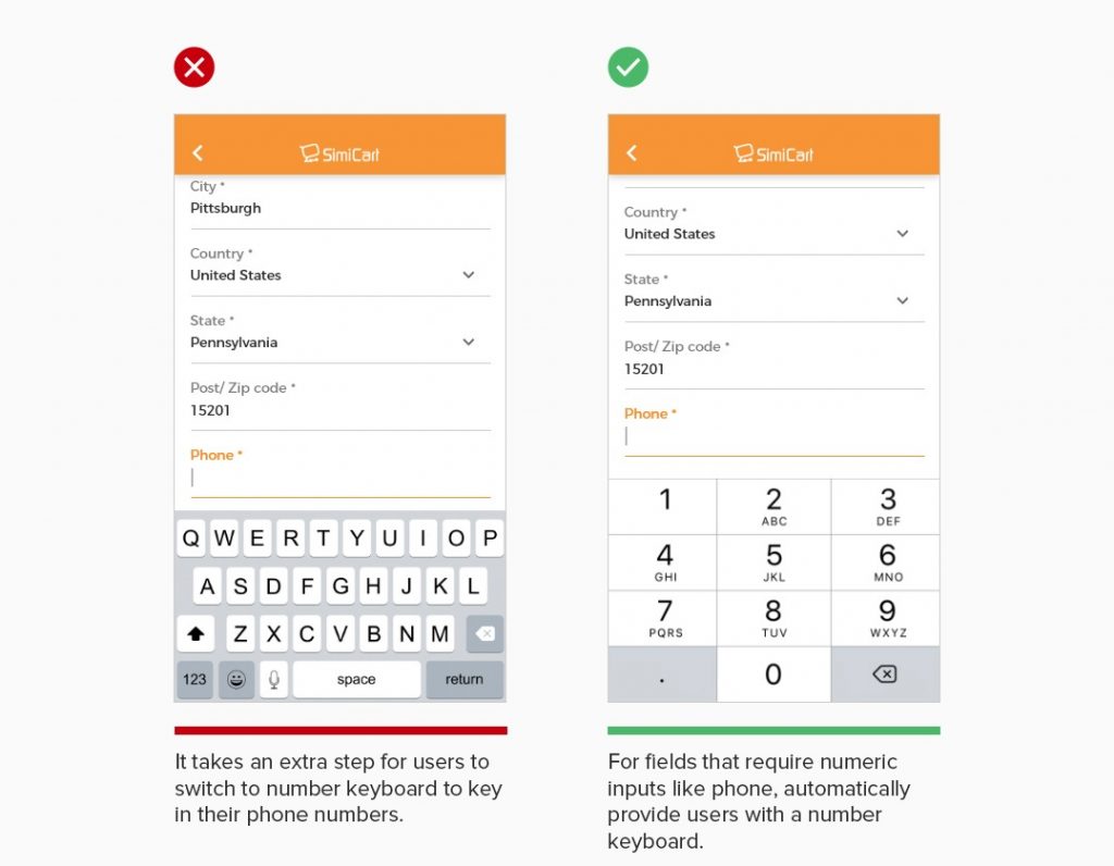 Match the keyboard with required text inputs