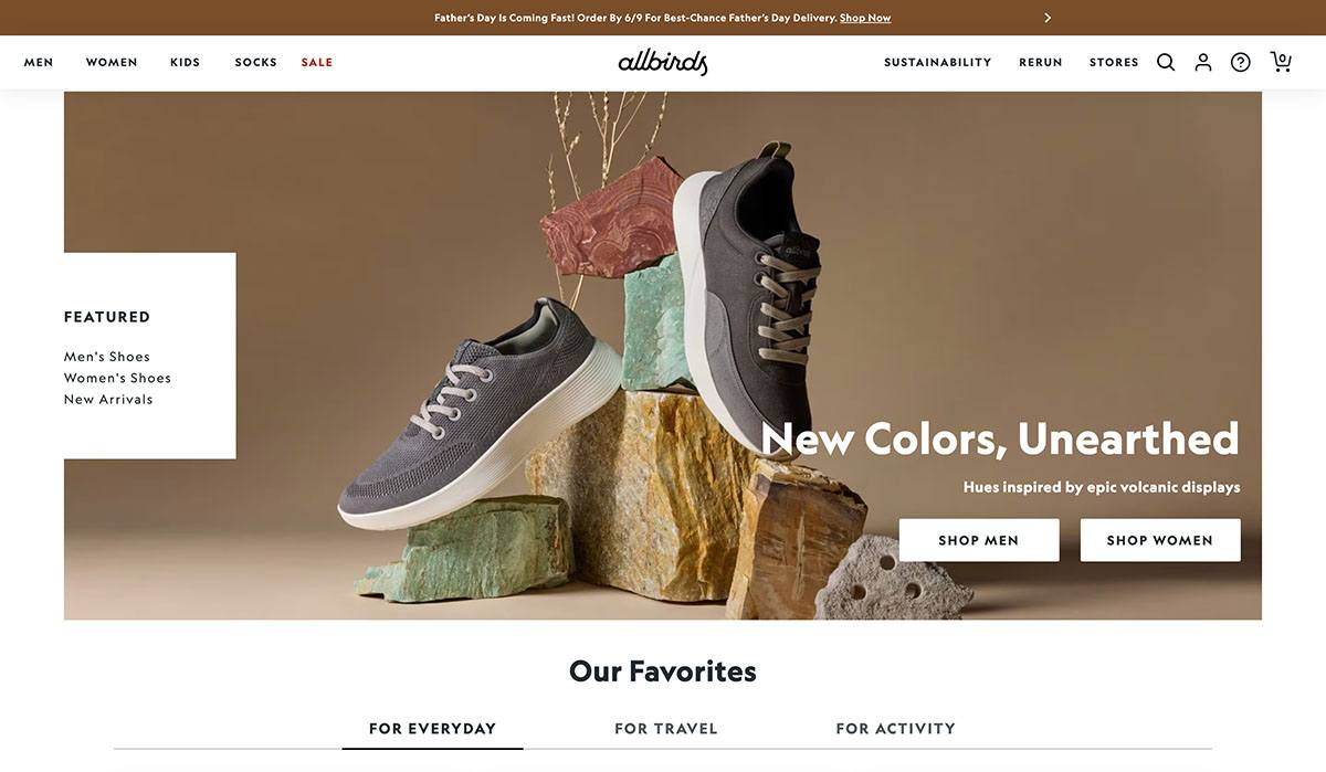 Allbirds Home page