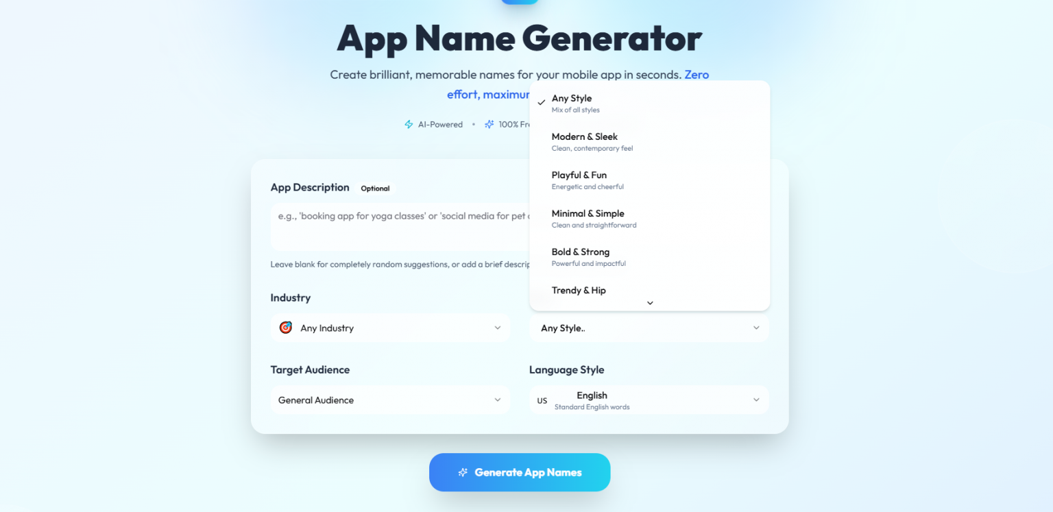 Simicart Free AI App Name Generator (Just 5 Clicks!)
