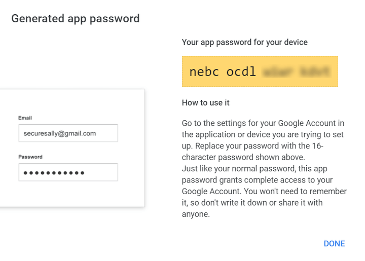 Generating an app-specific password for SMTP