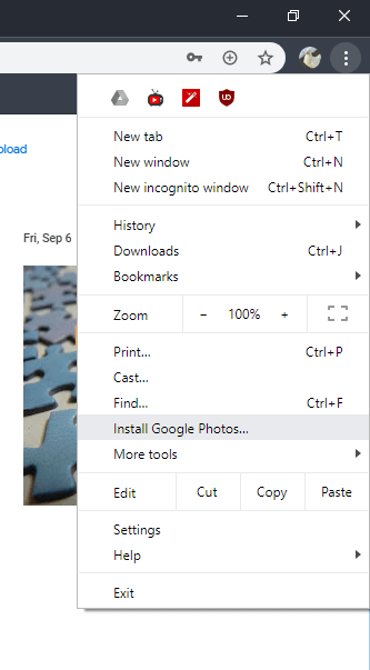 Google Photos PWA install option