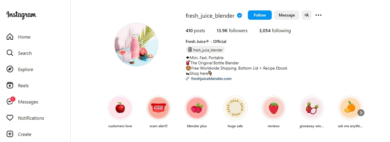 key elements Fresh Juice Blender dropshipping store examples