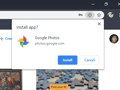 Google Photos pop-up install