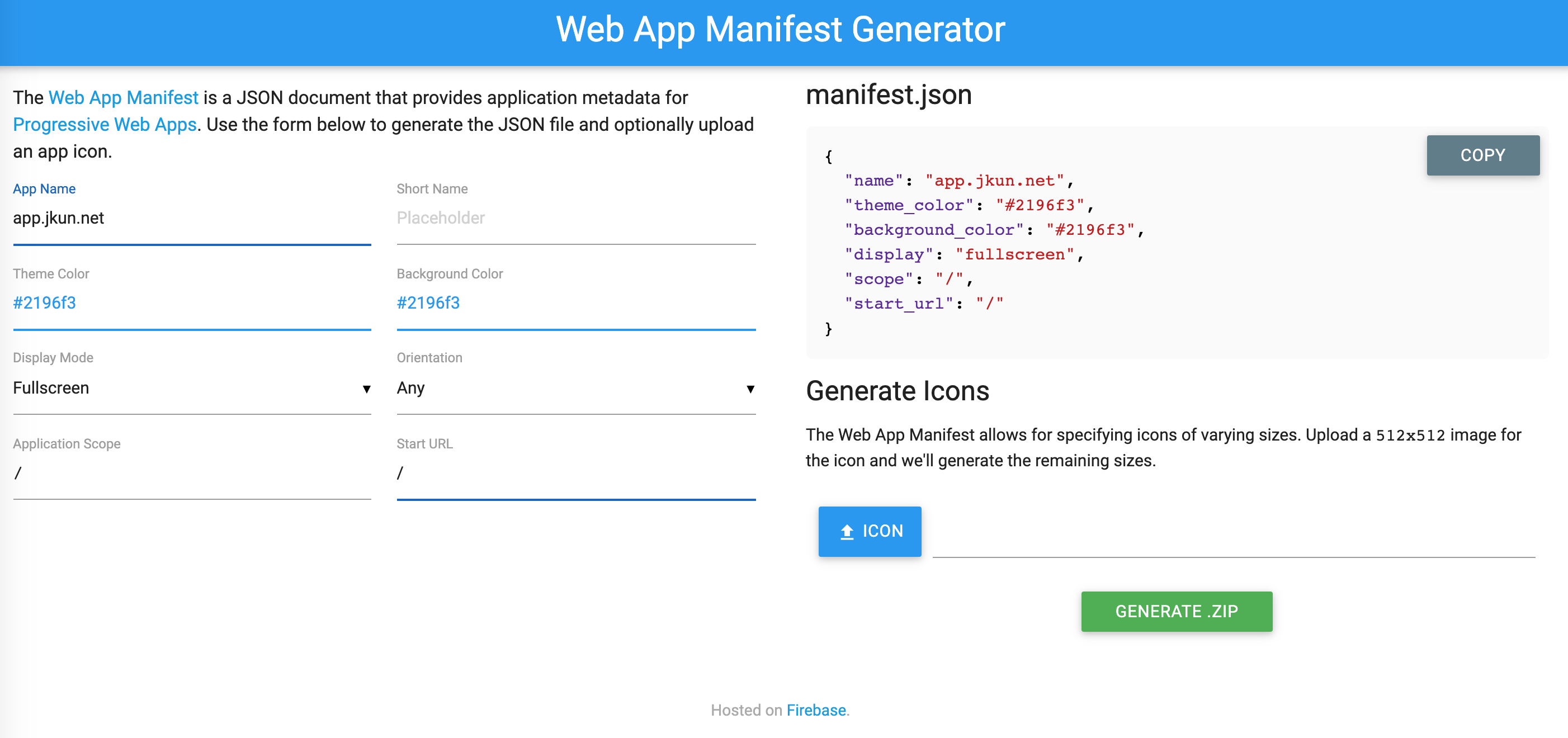 Generate manifest file easily with PWA manifest generator