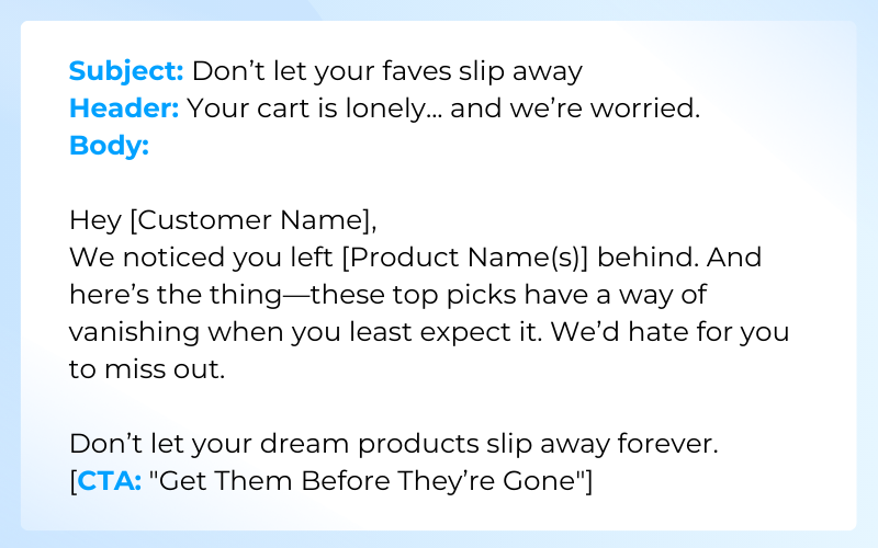 shopify abandoned cart email template