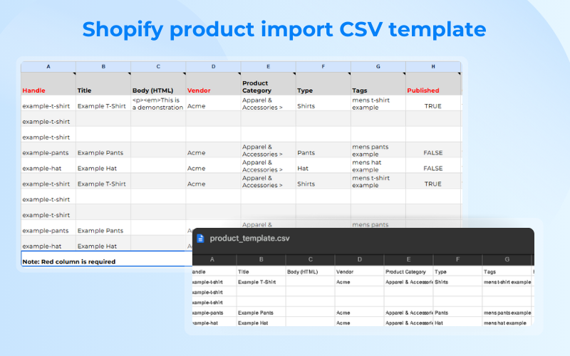What is a Shopify product import CSV template?