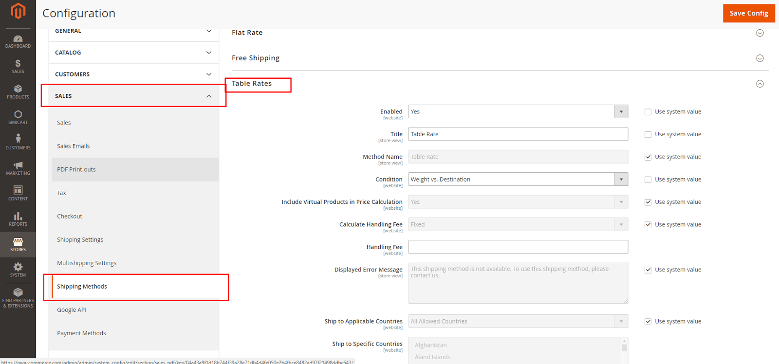 magento 2 table rates