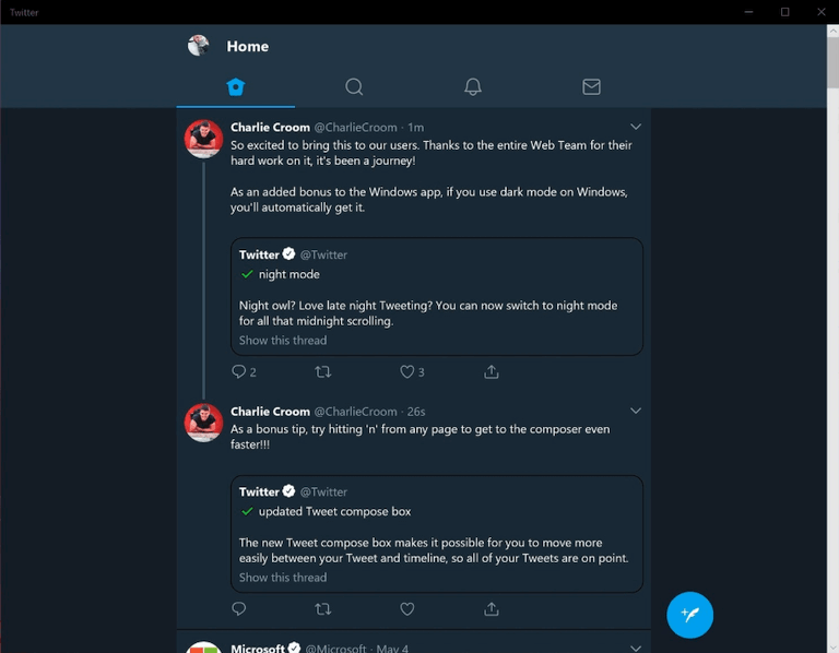 Twitter PWA dark theme